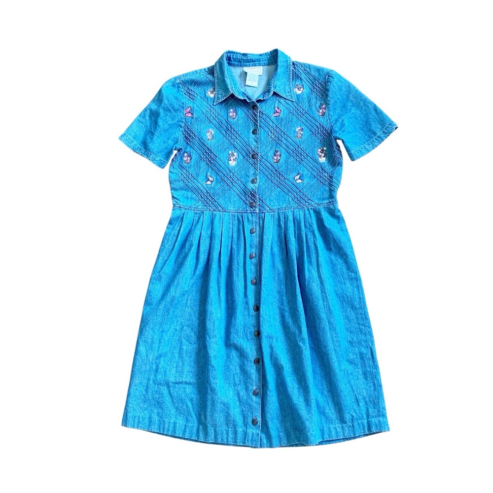 SEARS TRADITION | Vintage Sears Sz 14 Women’s Denim Dress with Garden Embroidery